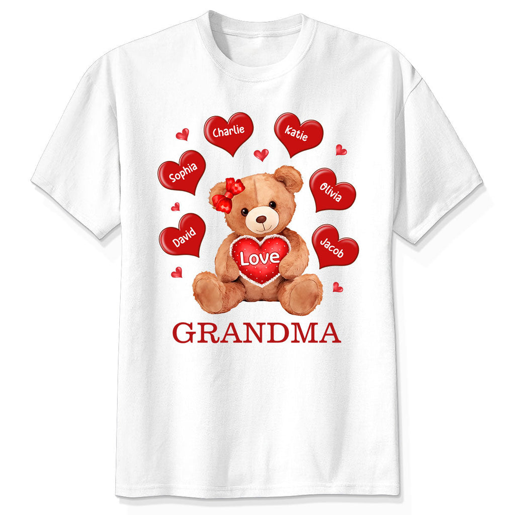 Grandma Mom Auntie Bear Red Hearts Personalized Shirt