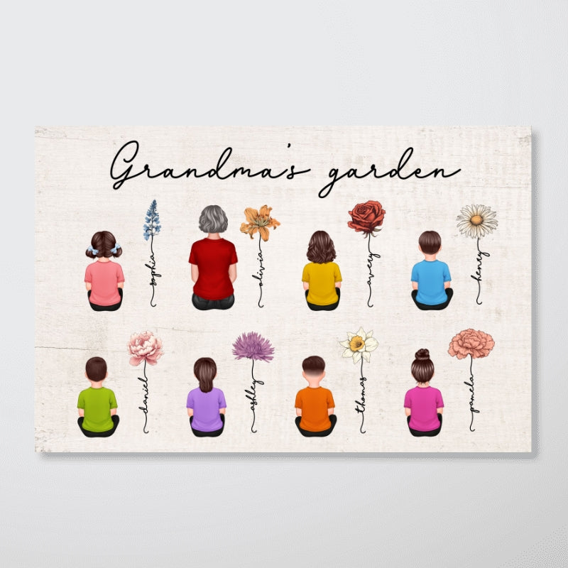 Grandma Mom Auntie Garden Vintage Birth Month Flowers Mother¡®s Day Gift Personalized Horizontal Poster