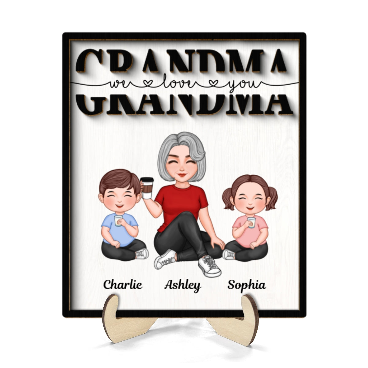 Grandma Mom Auntie Kids Sitting We Love You Mother¡®s Day Gift Personalized 2-Layer Wooden Plaque