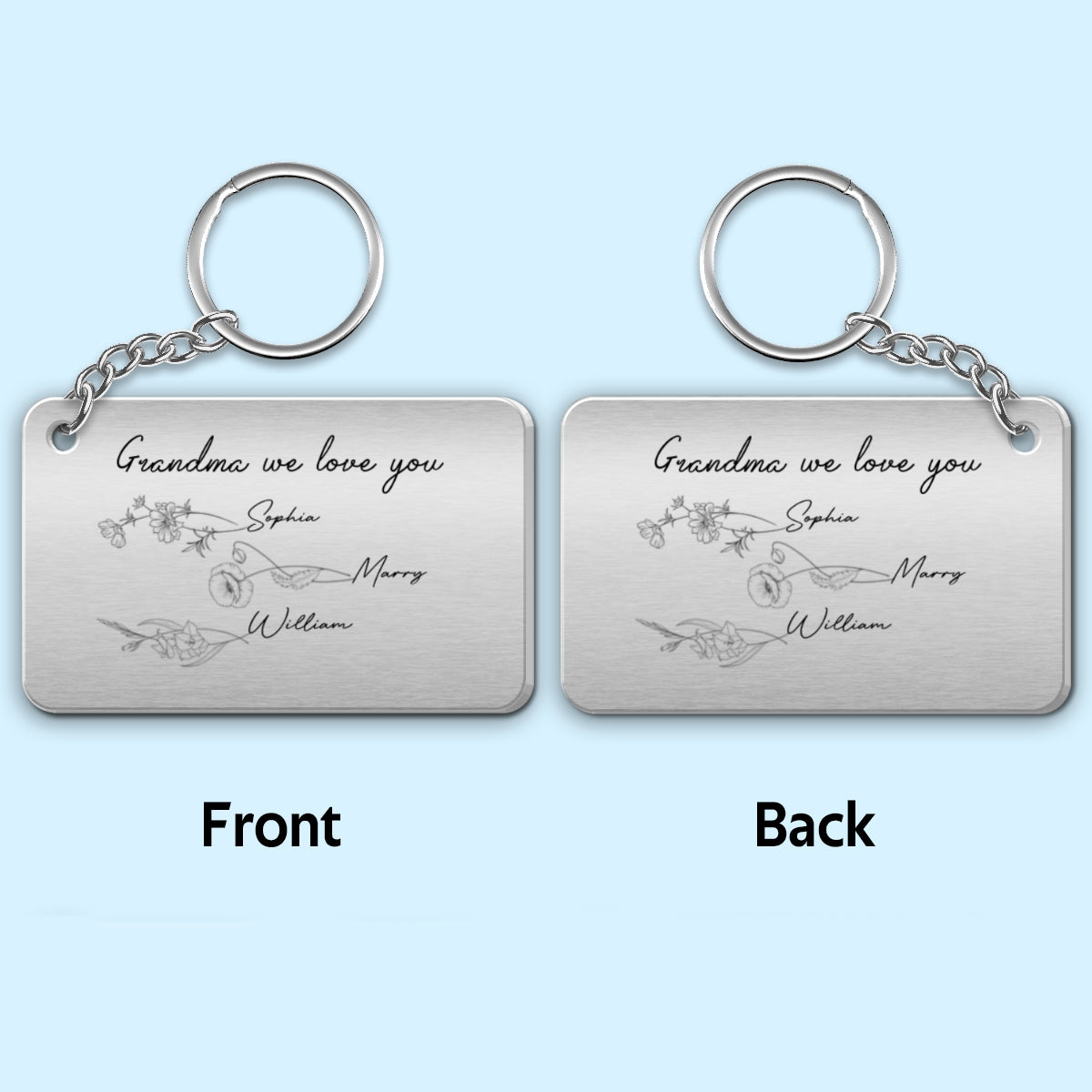 Grandma Mom Birth Month Flowers Personalized Metal Keychain