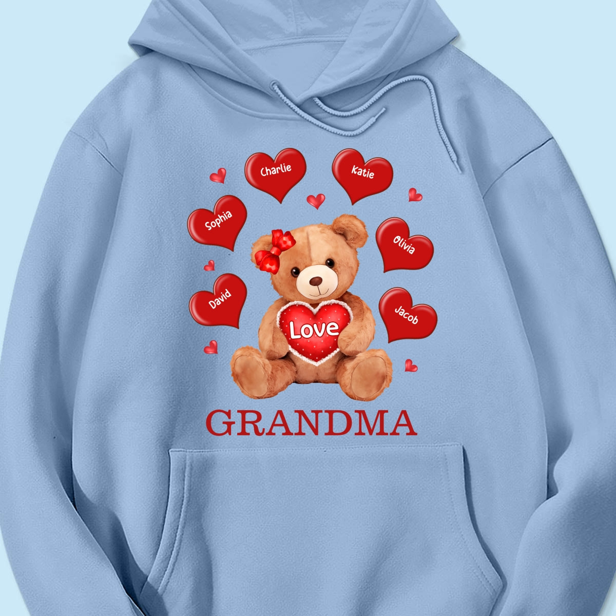 Grandma Mom Auntie Bear Red Hearts Personalized Shirt