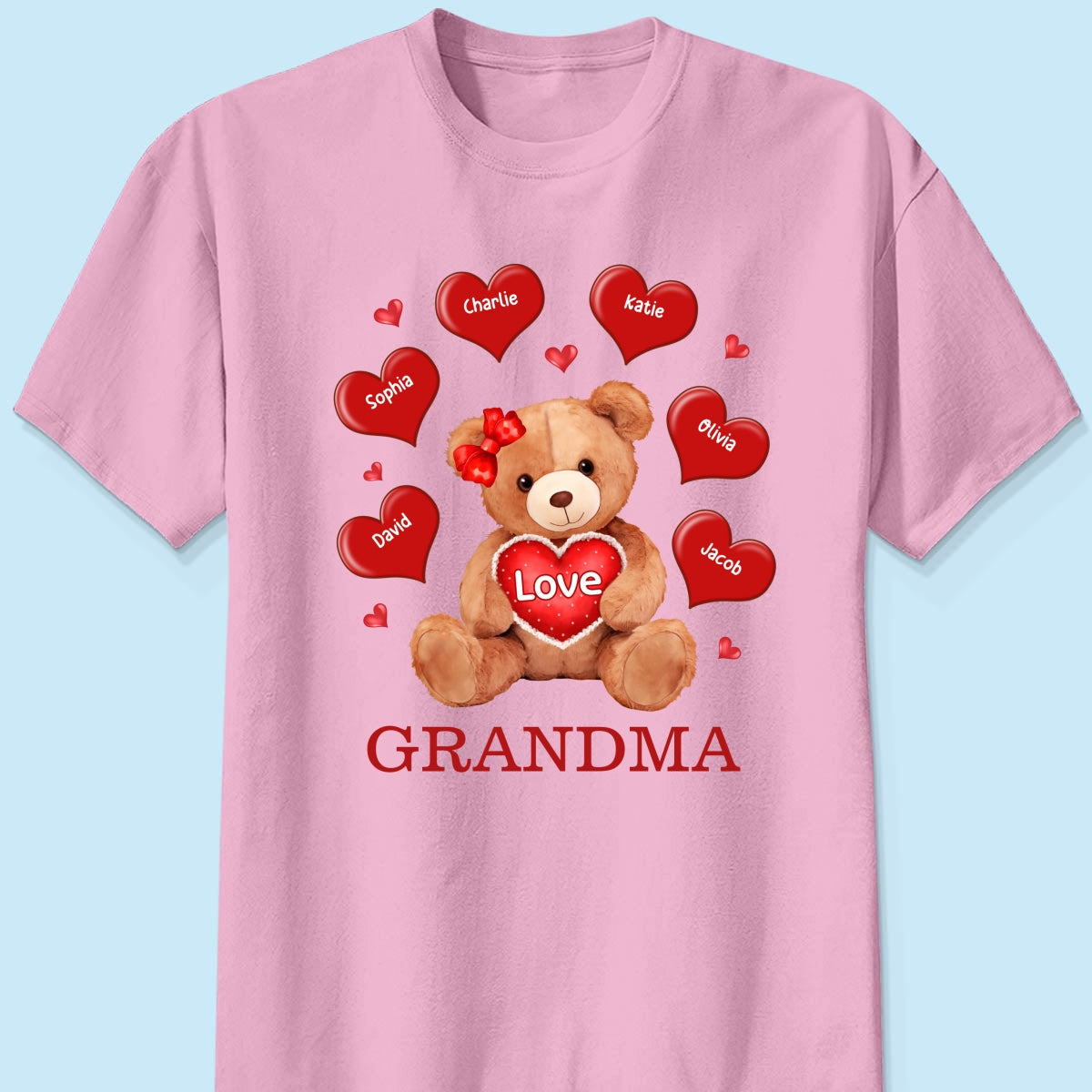 Grandma Mom Auntie Bear Red Hearts Personalized Shirt