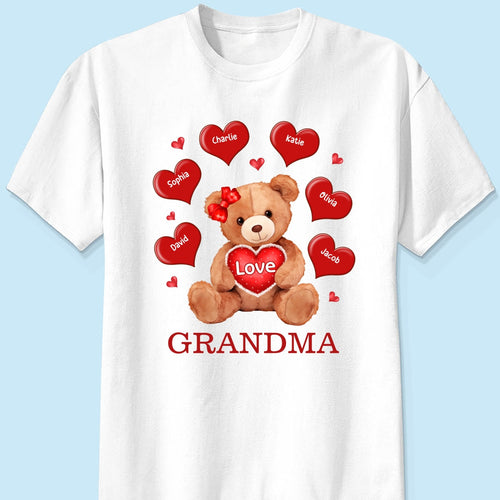 Grandma Mom Auntie Bear Red Hearts Personalized Shirt