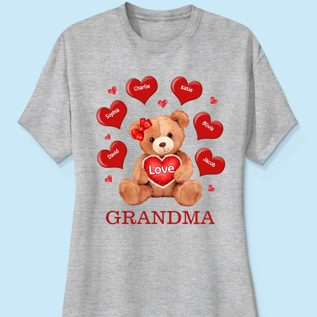 Grandma Mom Auntie Bear Red Hearts Personalized Shirt