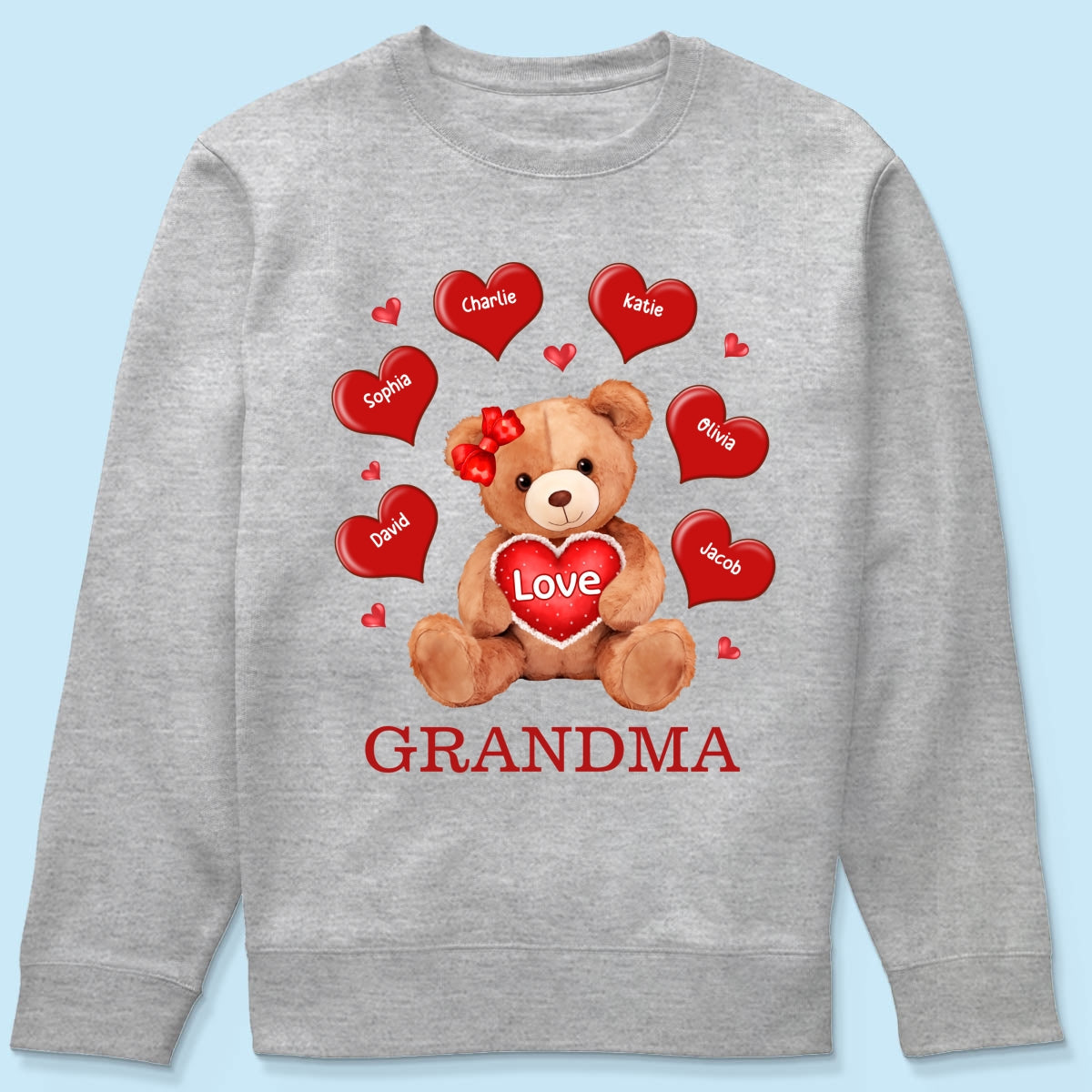 Grandma Mom Auntie Bear Red Hearts Personalized Shirt