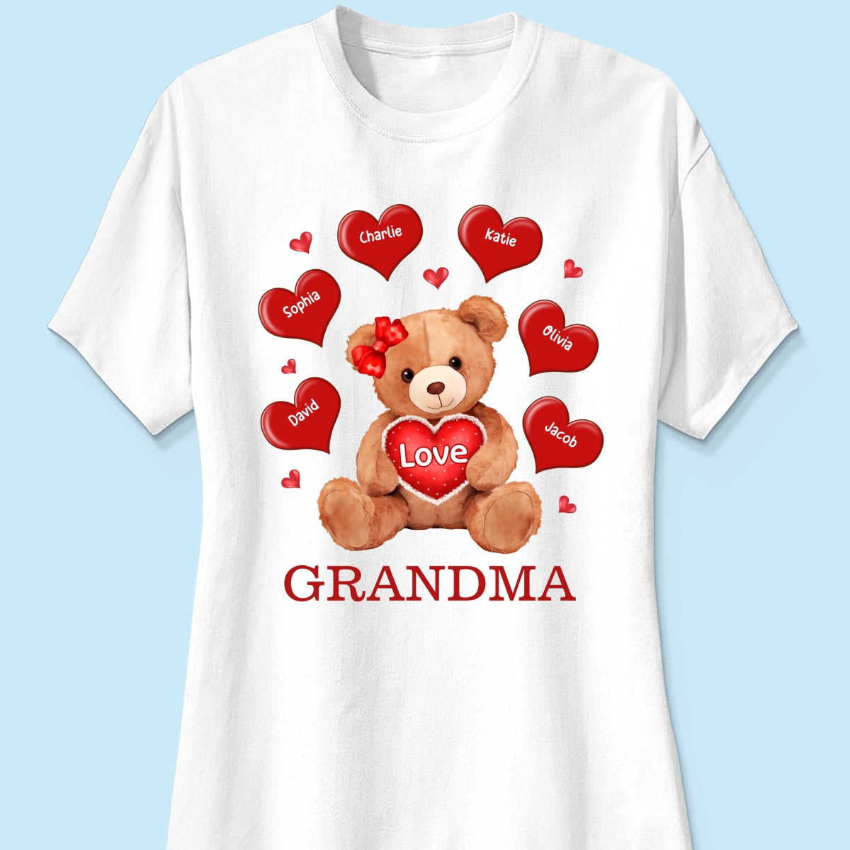 Grandma Mom Auntie Bear Red Hearts Personalized Shirt