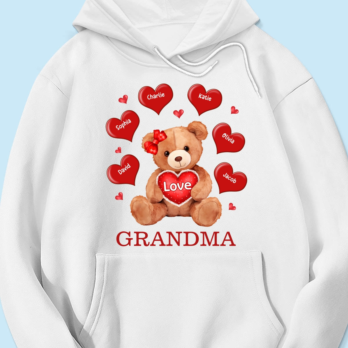 Grandma Mom Auntie Bear Red Hearts Personalized Shirt