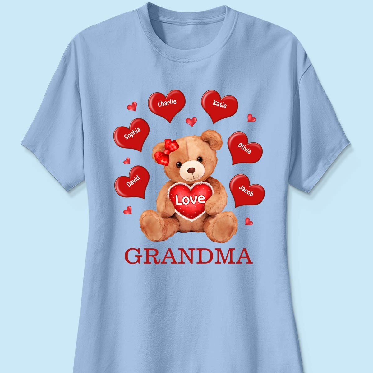 Grandma Mom Auntie Bear Red Hearts Personalized Shirt