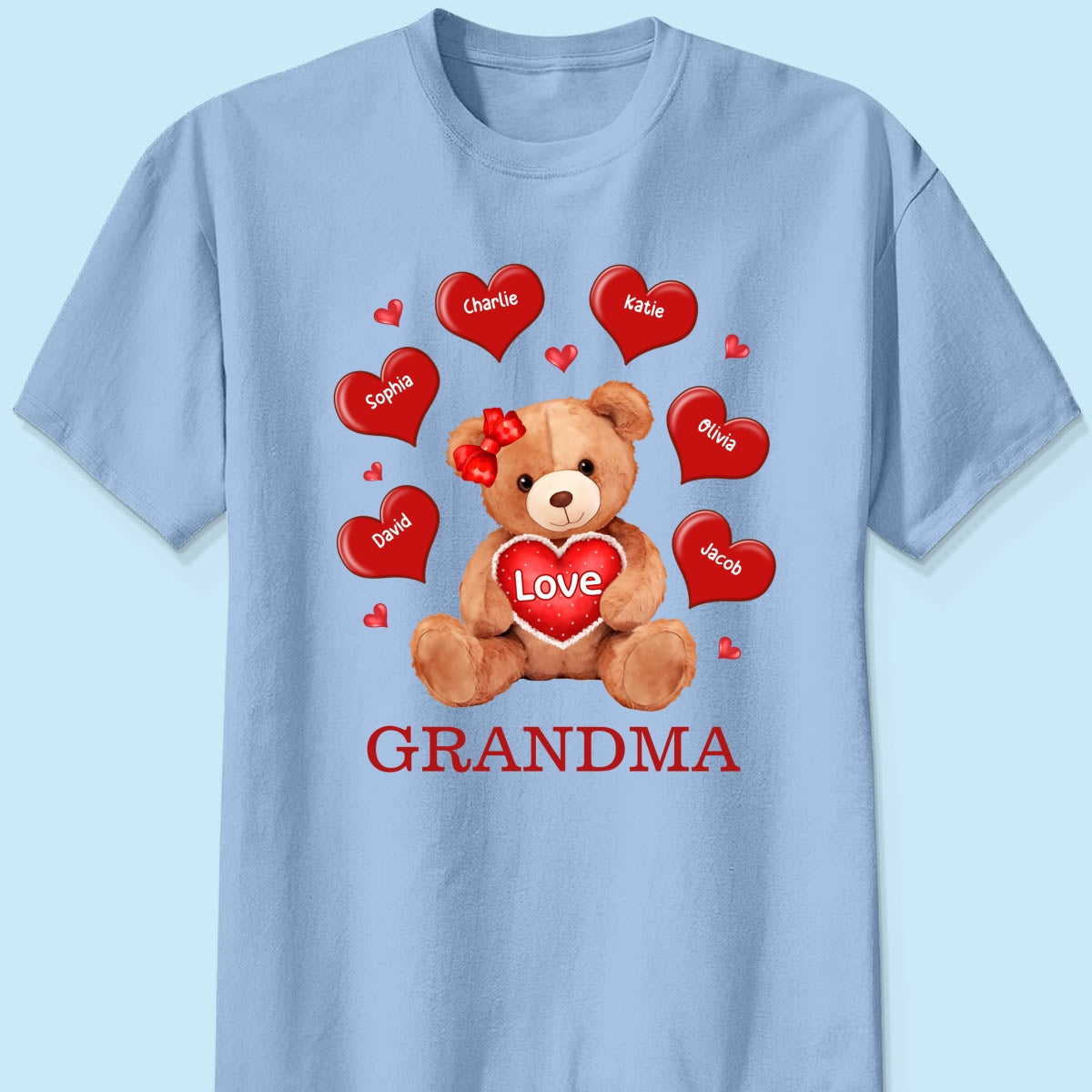 Grandma Mom Auntie Bear Red Hearts Personalized Shirt