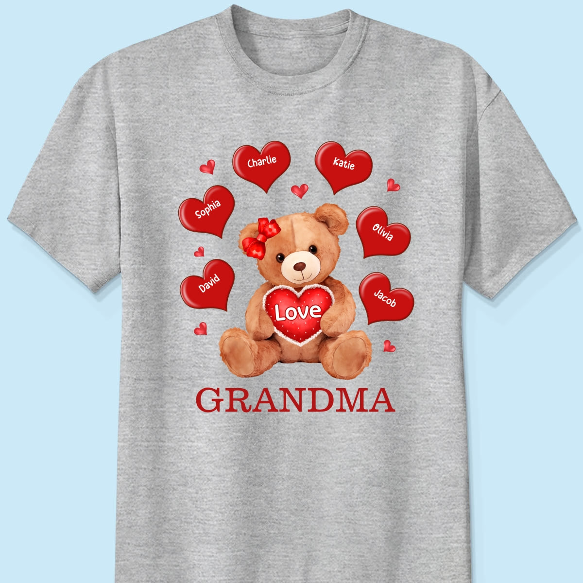 Grandma Mom Auntie Bear Red Hearts Personalized Shirt