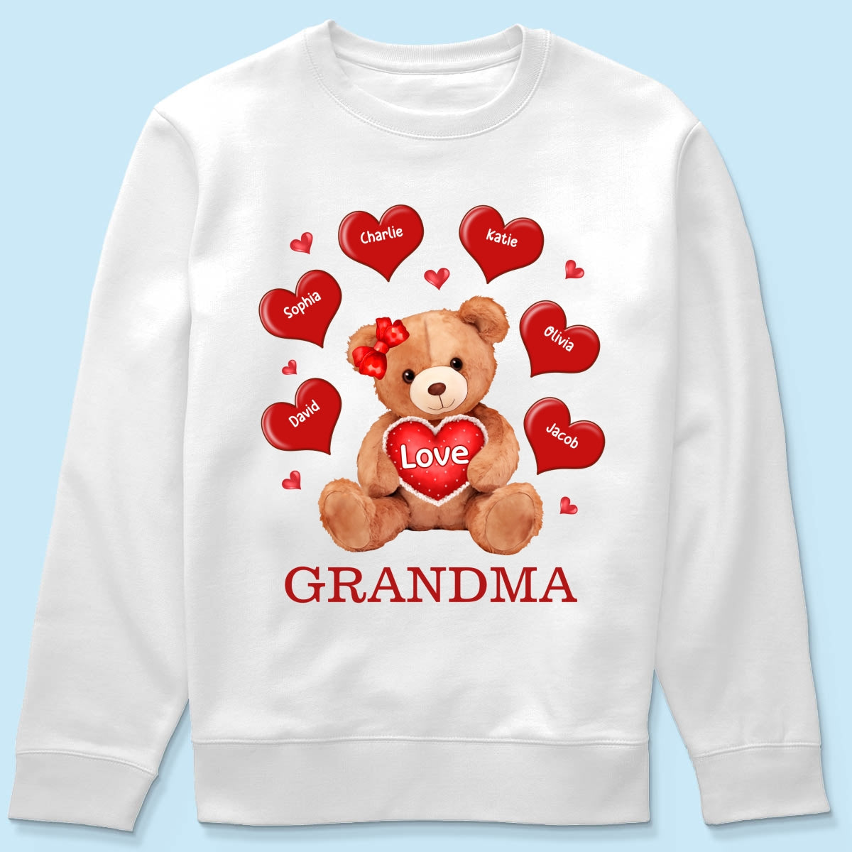 Grandma Mom Auntie Bear Red Hearts Personalized Shirt