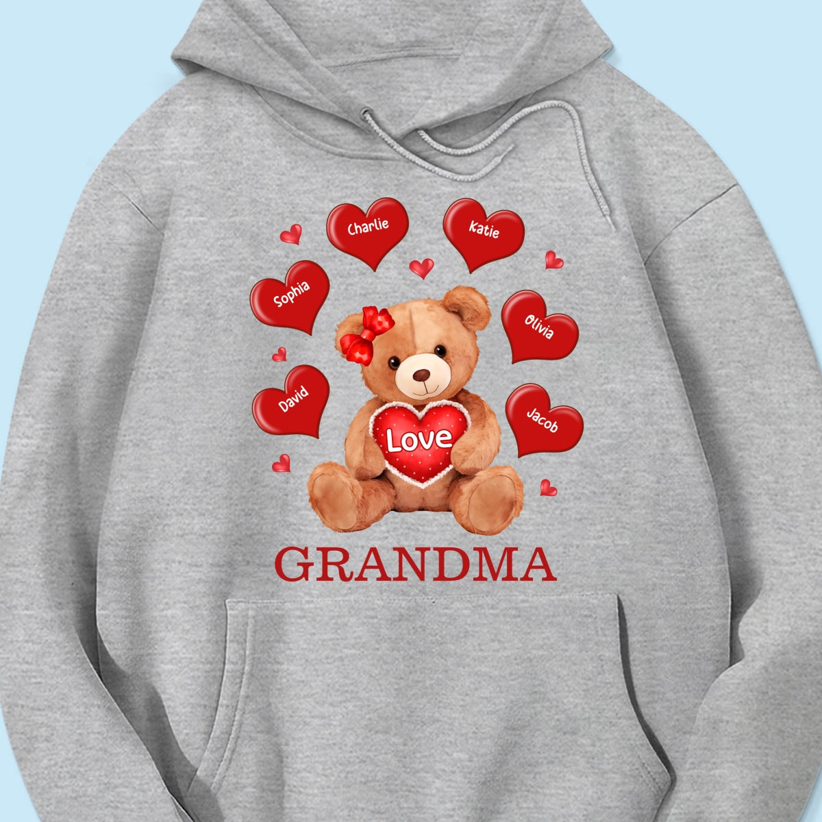 Grandma Mom Auntie Bear Red Hearts Personalized Shirt