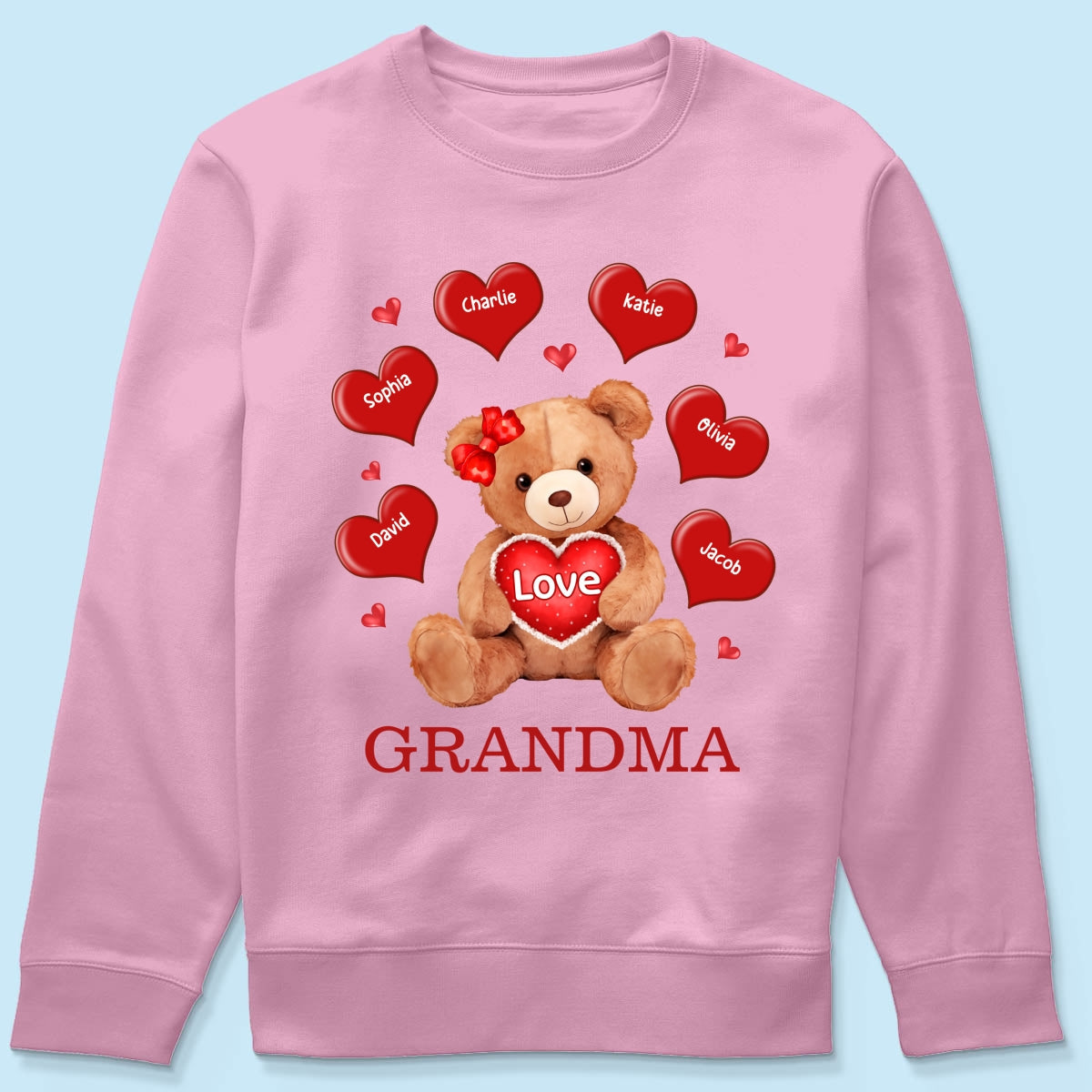 Grandma Mom Auntie Bear Red Hearts Personalized Shirt
