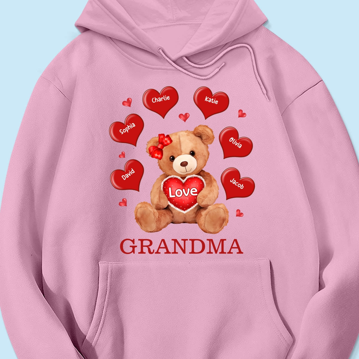 Grandma Mom Auntie Bear Red Hearts Personalized Shirt