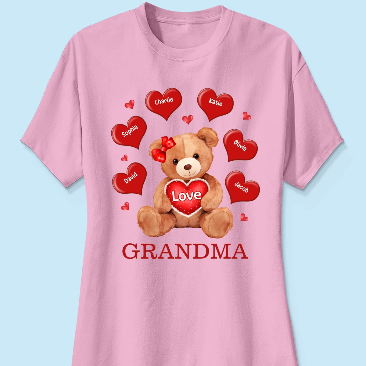 Grandma Mom Auntie Bear Red Hearts Personalized Shirt