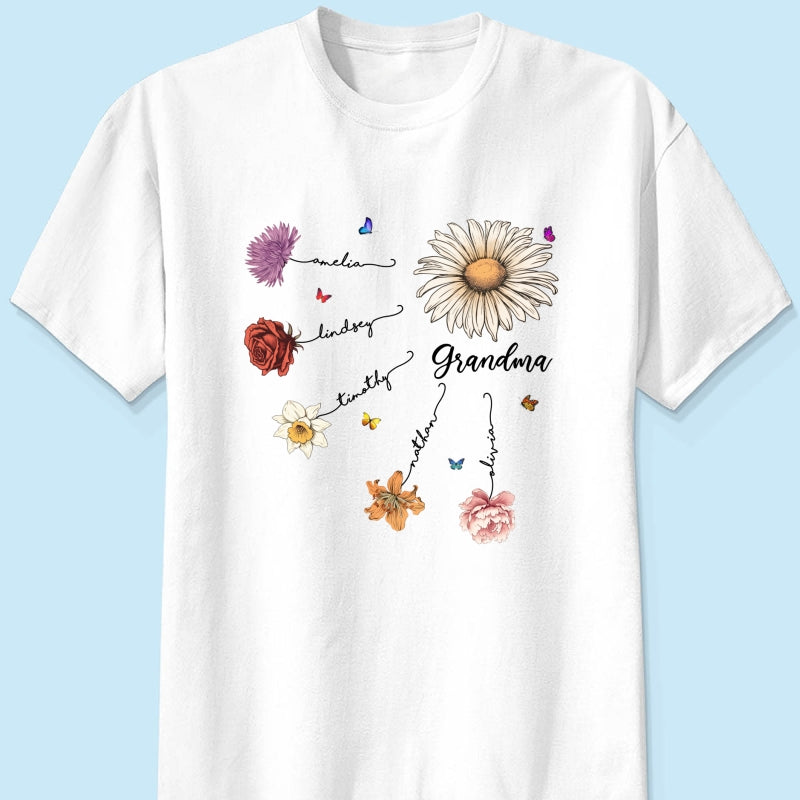 Grandma Mom Birth Flowers Personalized Shirt, Gift for Moms, for Grandmas
