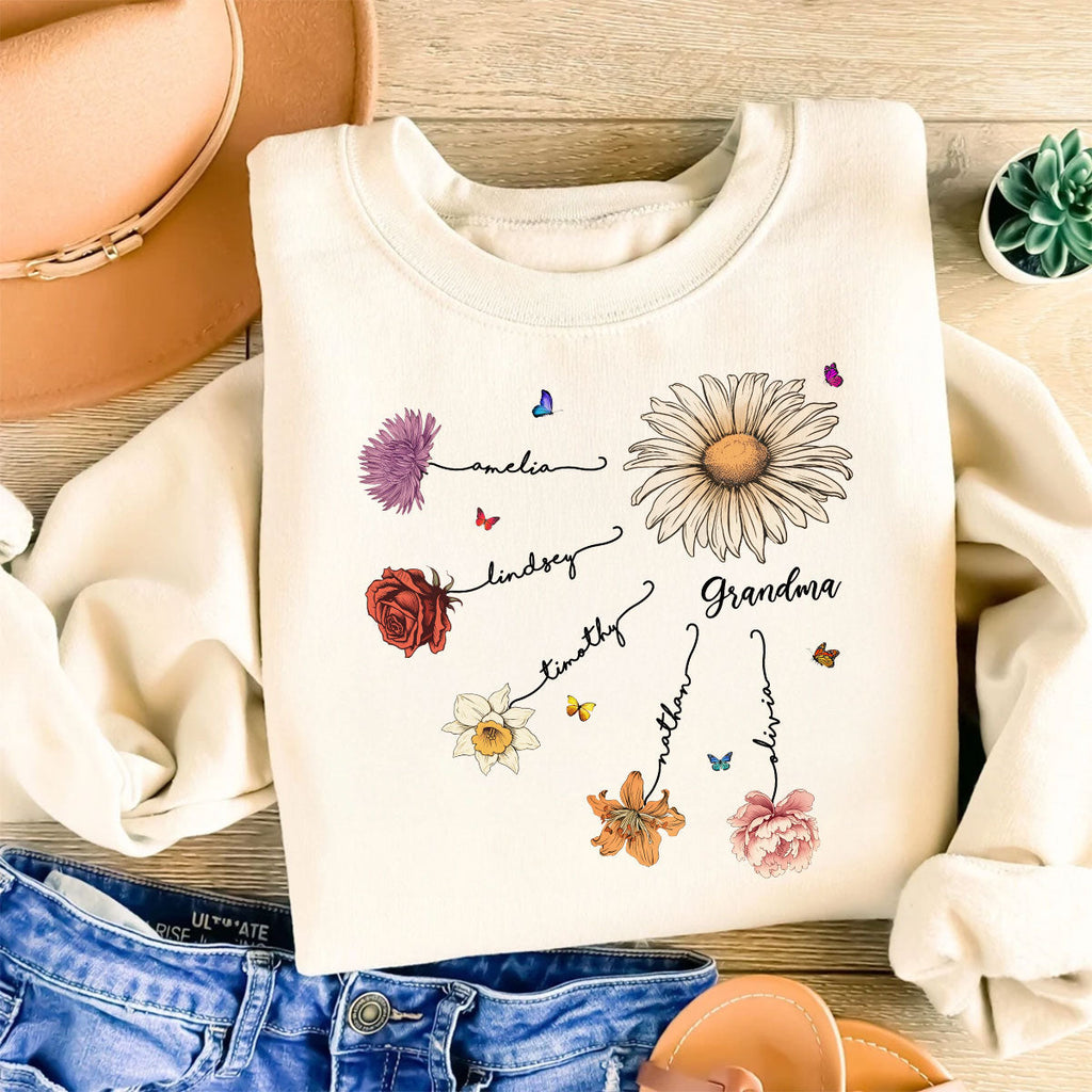 Grandma Mom Birth Flowers Personalized Shirt, Gift for Moms, for Grandmas